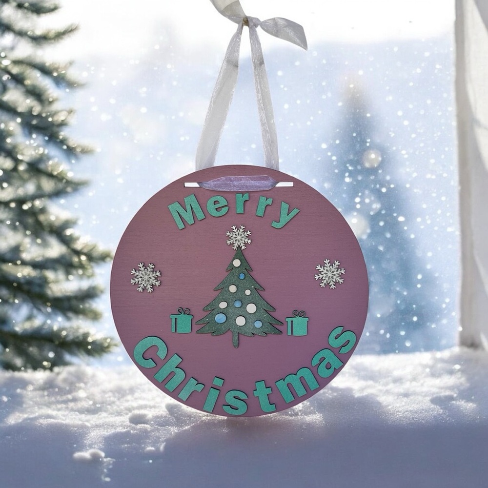 Pastel Merry Christmas Door Hanger, Indoor Outdoor Home Decor